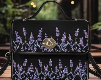 Cottagecore Lavender Bag, Cute Canvas Satchel, Vegan Leather Strap Crossbody Purse, Flower Handbag , Hippie Boho Gift, Gift for Girlfriend