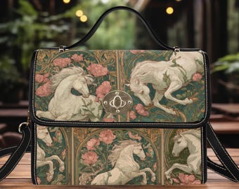 Vintage White Horse Purse, Witchy Canvas Satchel bag, Cottagecore Wallet for Women, Hand Bag, Boho Bag,  Gift for Horse Lover
