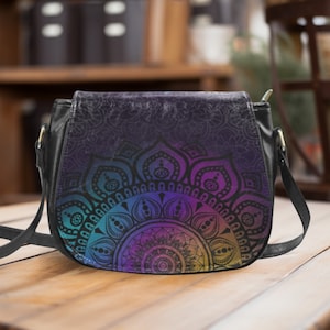 Sac de selle mandala arc-en-ciel Sac de selle végétalien | sac à main pour sacoches | bandoulière bohème | Sac bandoulière femme cadeau | Cadeau pour maman