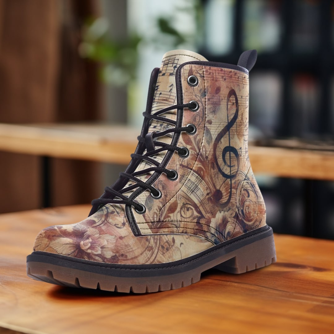 Colorful Music Note Pattern Print Men Women Leather Boots main image 1