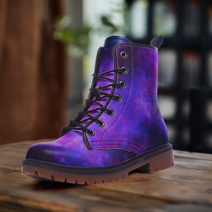 B0004 Witch Purple laarzen, casual lichtgewicht vegan leren laarzen