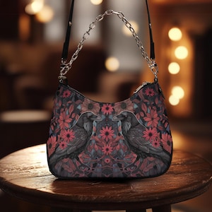 Bolsa Cottagecore Witch Raven, bolsa de corpo cruzada Whimsigoth com carteira, bolsa Dark Crow, bolsa de bruxaria organizada, presente lindo e assustador