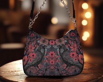 Cottagecore Witch Raven bag, Whimsigoth Crossed Body Purse with Wallet, Dark Crow Bag, Organized Witchcraft Bag, Spooky Beautiful gift