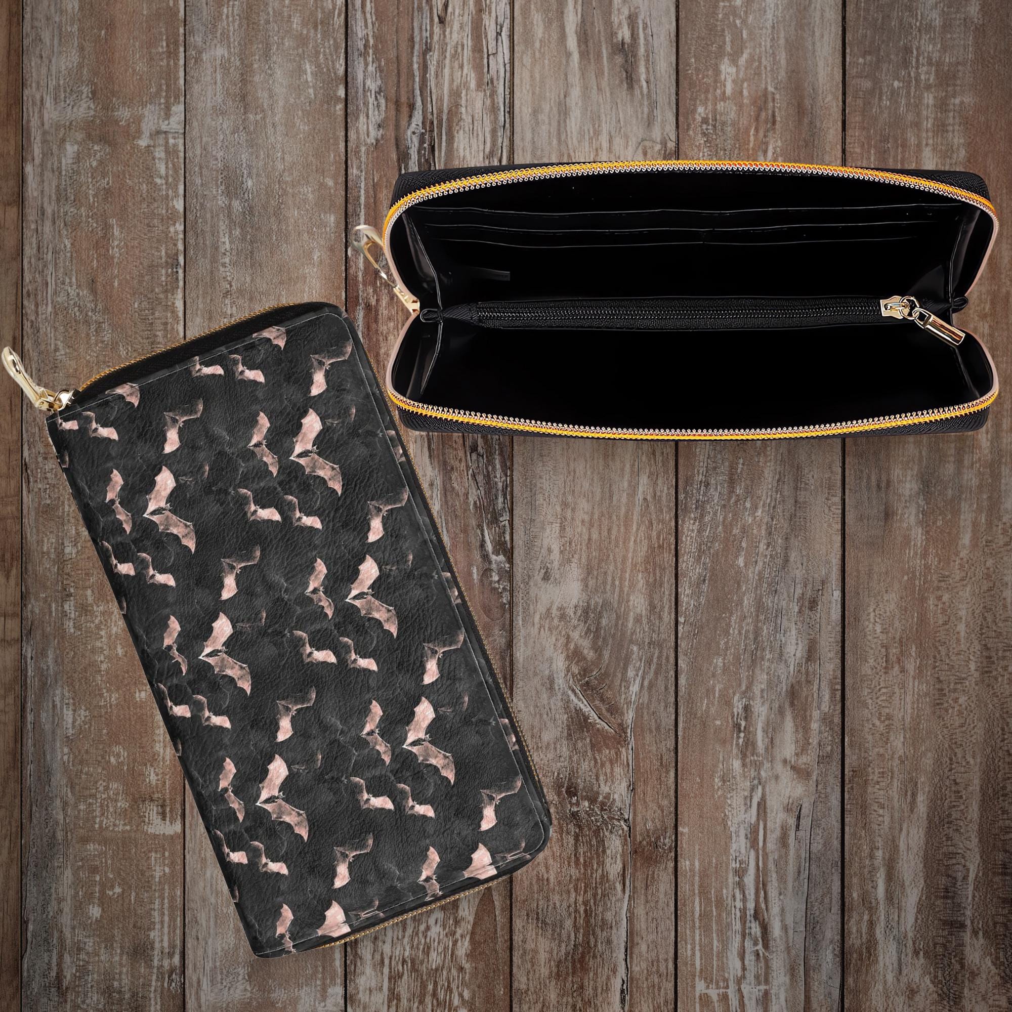 Porte-monnaie En Cuir Chauve-souris Gothique Fait Main – Avec Ailes, Fermeture éclair Et Clip – Accessoire Original Pour Sac Ou Ceinture