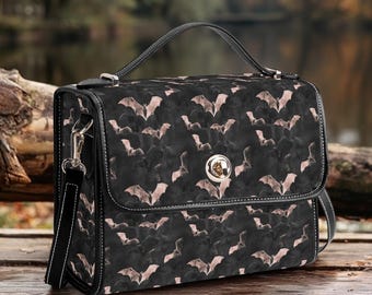 Gothic Pink Bat Purse, Witchy Satchel bag, Cottagecore Wallet for Women, Vegan Leather Strap, Hand Bag, Boho Bag,  Gift for bat Lover