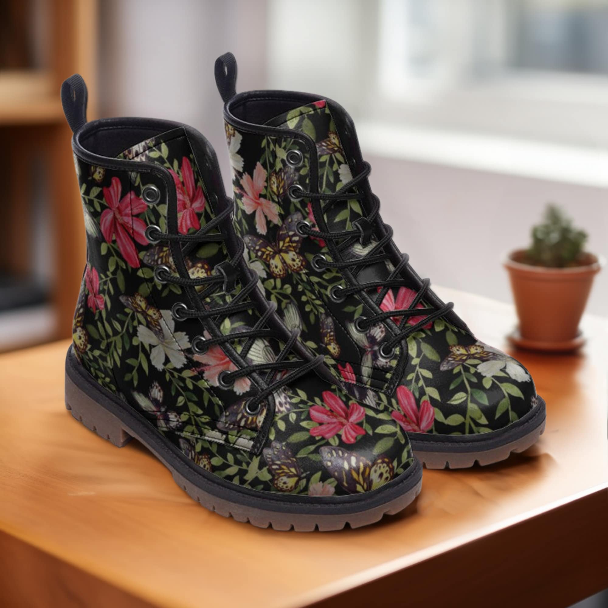 floral leather boots