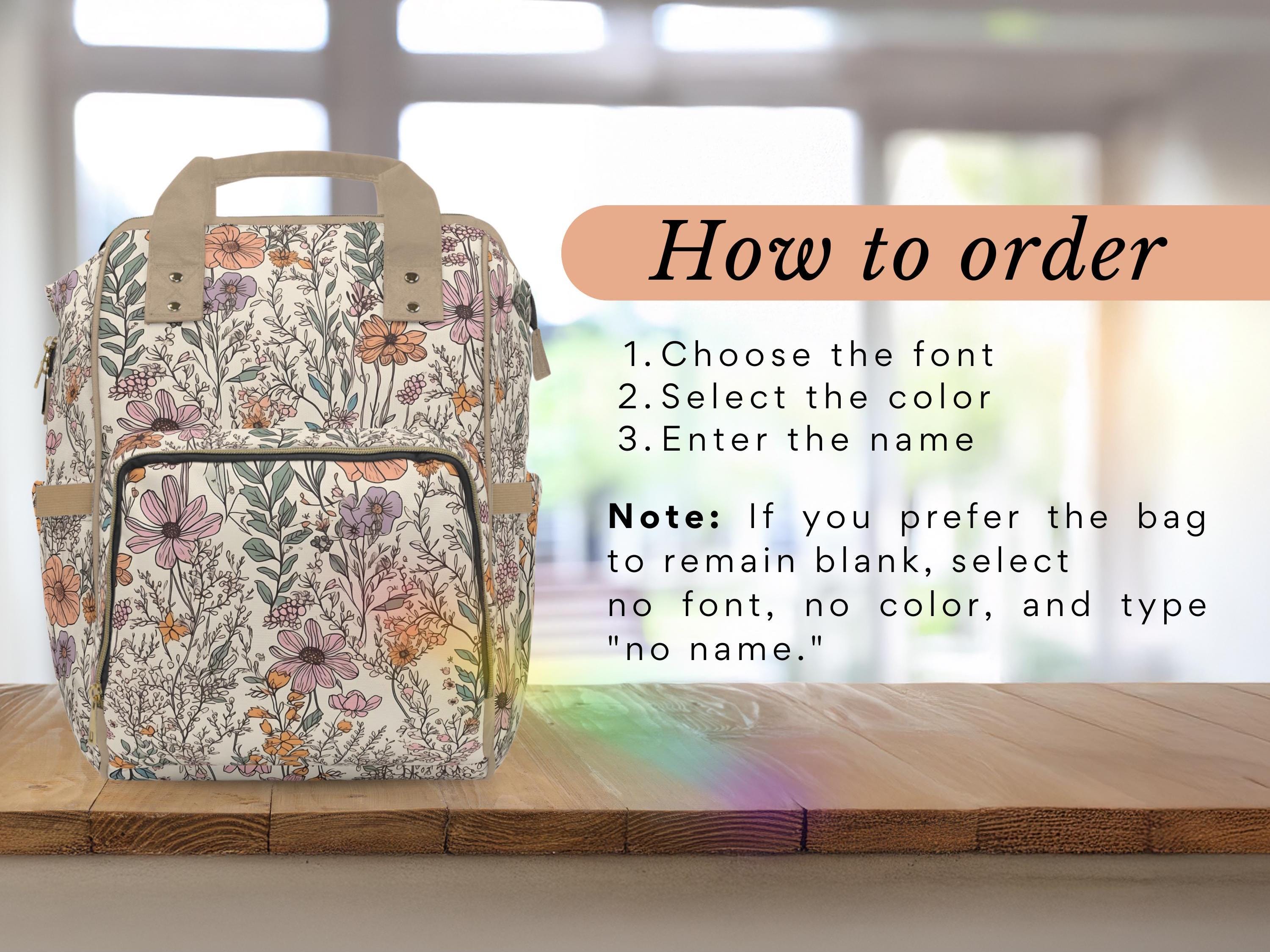 Personalized Wild Flower Diaper Backpack, Flower Bag, Perfect Baby