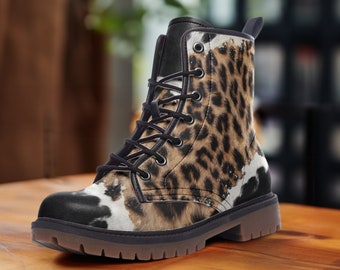 Tear Leopard Boots, Casual Vegan Leather Lightweight boots