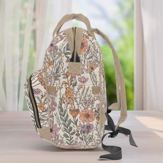Personalized Wild Flower Diaper Backpack, Flower Bag, Perfect Baby