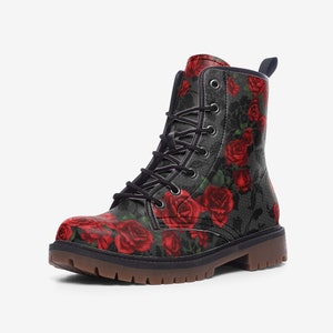 Vintage Roses Casual Boots, Vegan Leather Lightweight boots, Red Roses image 5