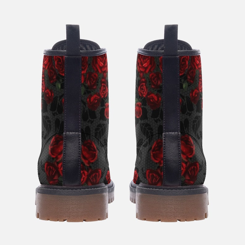 Vintage Roses Casual Boots, Vegan Leather Lightweight boots, Red Roses image 4