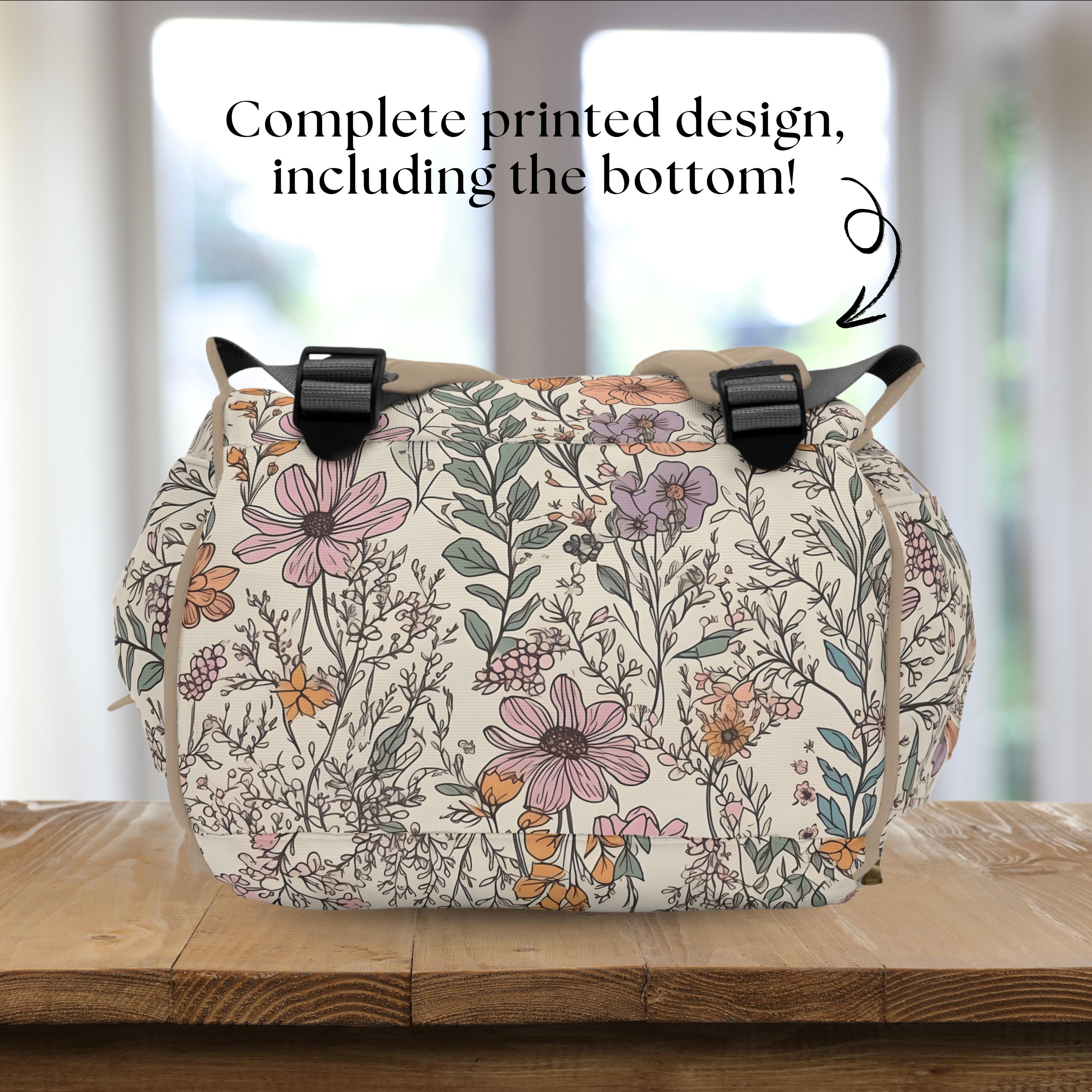 Personalized Wild Flower Diaper Backpack, Flower Bag, Perfect Baby