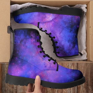 Witch Purple Boots, Galaxy Boots, Casual lichtgewicht vegan leren laarzen