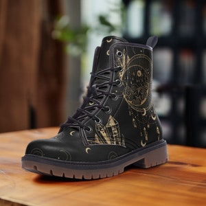 Black Celestial-laarzen, casual leren lichtgewicht laarzen, heksenlaarzen