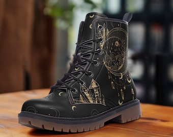 Black Celestial Boots, Casual Leather Lightweight boots, Witch Boots