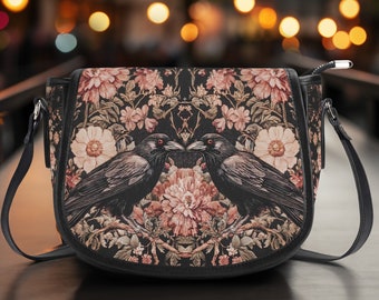 Cottagecore Pink Witch Raven bag, Whimsigoth Crossed Body Purse with Wallet, Dark Crow Bag, Organized Witchcraft Bag, Spooky Beautiful gift
