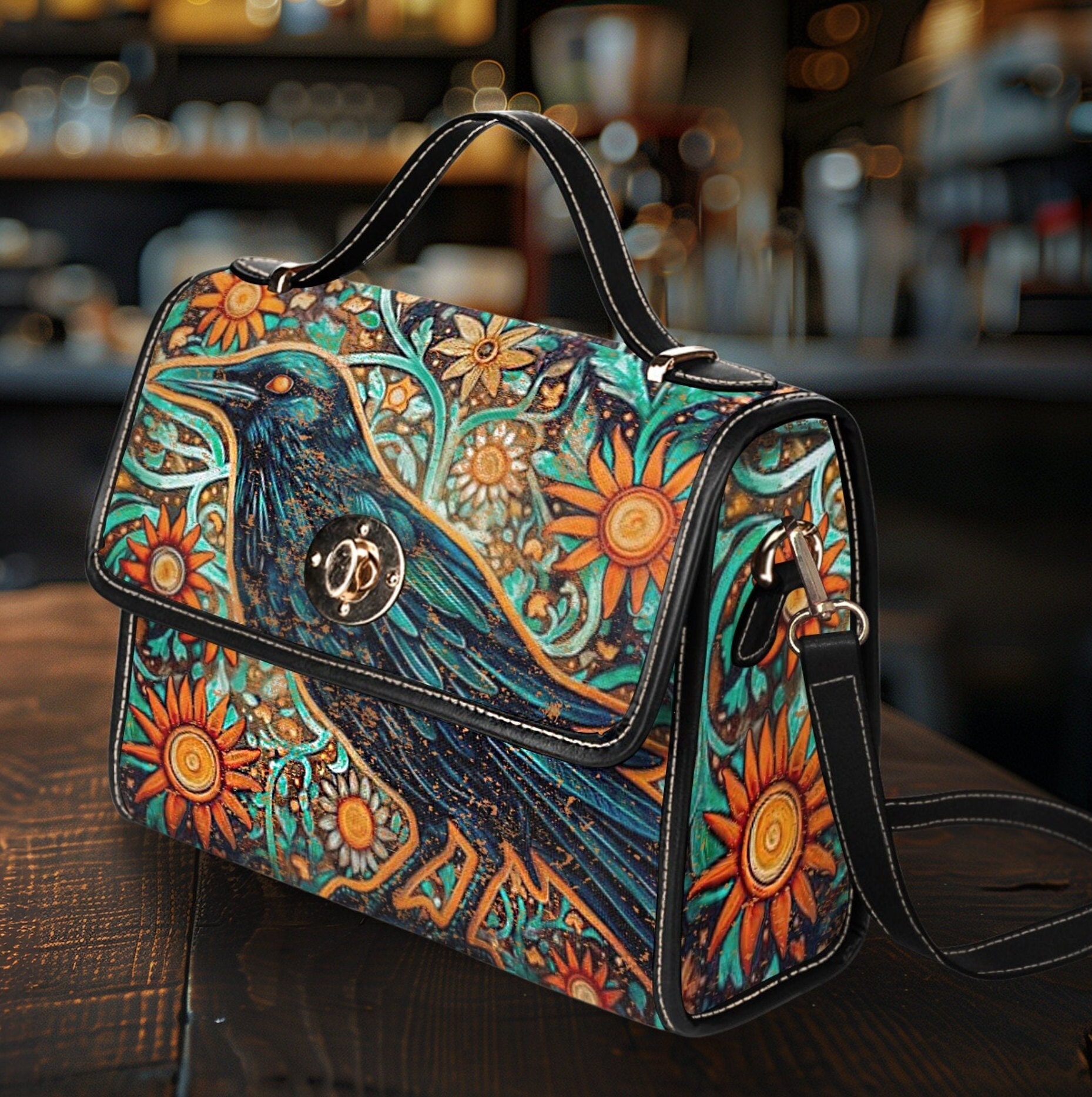 Cottagecore Witch Raven bag, Whimsigoth  Sun crossed body purse, Dark Crow Bag, Organized Witchcraft Bag, Hippies boho gift