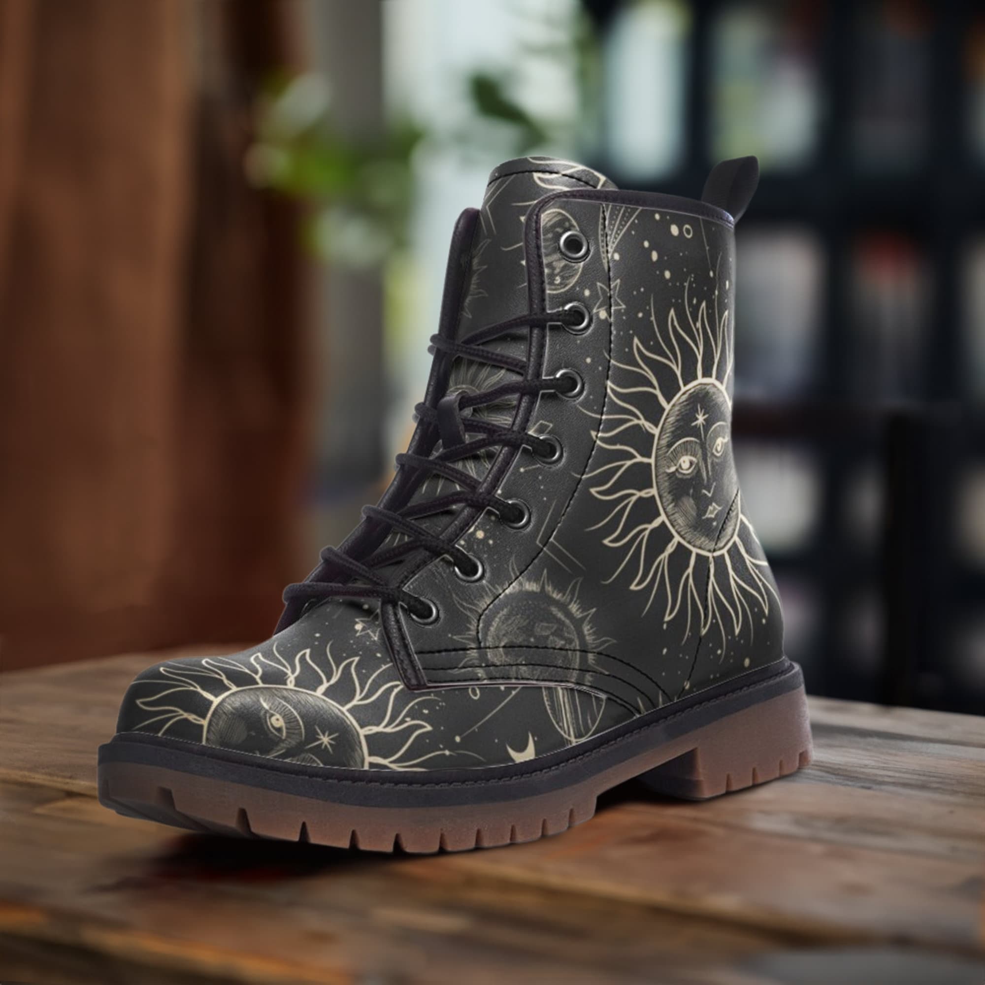 B0002 Celestial Boots Sun Boots Star Boots Casual Vegan Leather Lightweight Boots Etsy