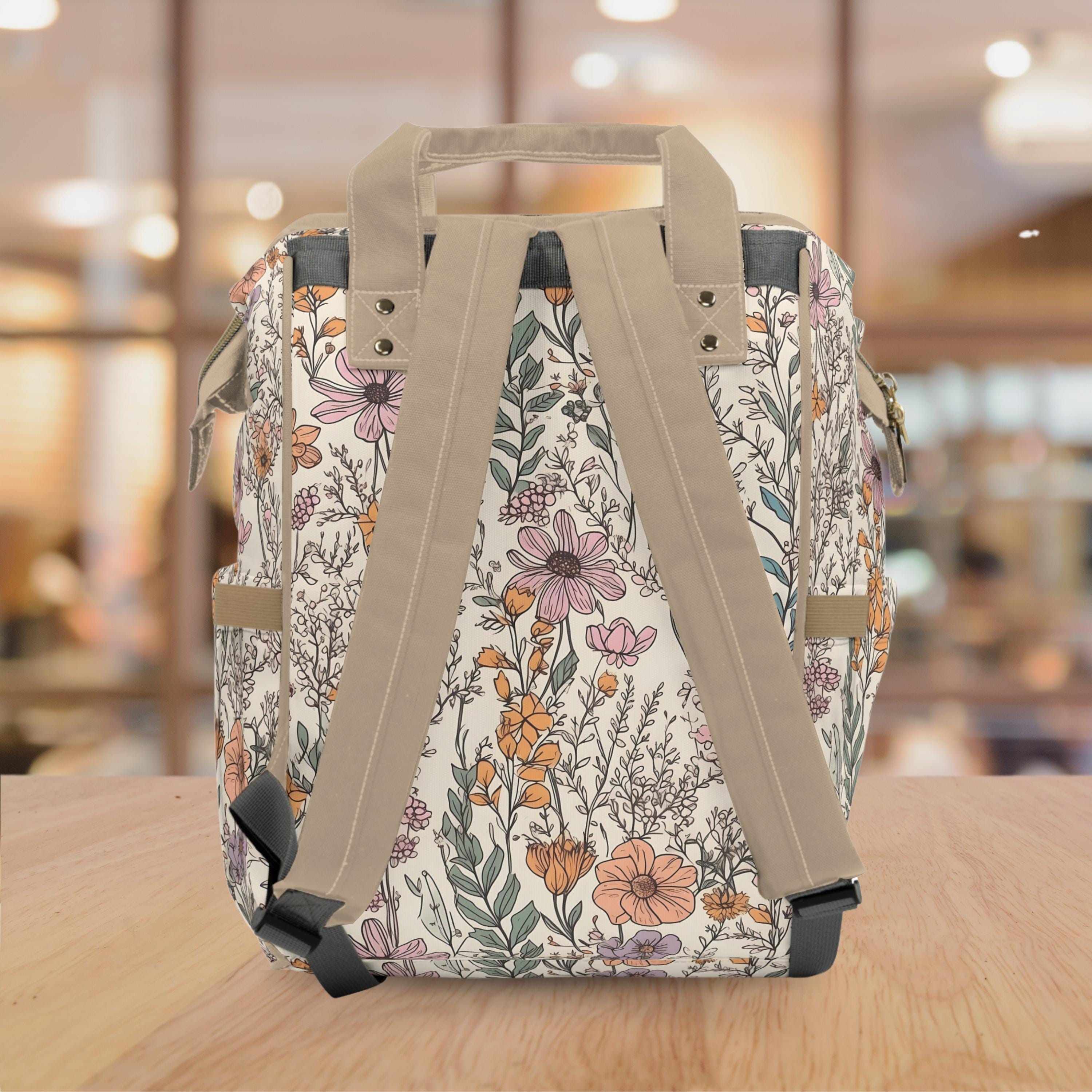 Personalized Wild Flower Diaper Backpack, Flower Bag, Perfect Baby