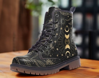 B0001 Celestial Moon Boots, Casual Vegan Leather Lightweight boots