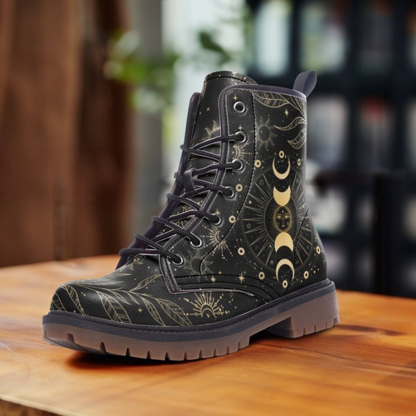 B0001 Celestial Moon Boots, Casual Vegan Leather Lightweight boots