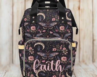 Personalized Night Butterfly Diaper Backpack, Flower Bag, Perfect Baby Shower Gift, Cute Bag, Stylish Nylon Multi-Function Diaper Backpack