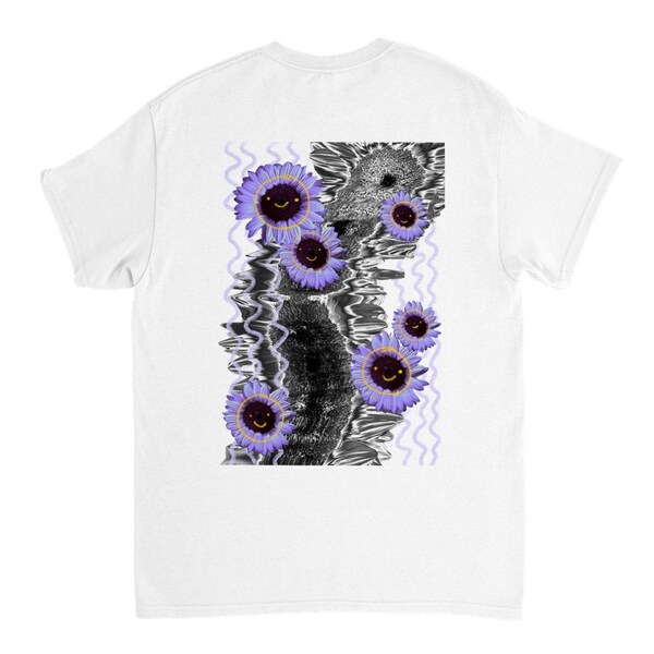 Weißes Baumwoll-T-Shirt mit Grafikdesign mit Blumen und Smileys