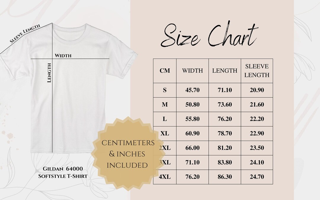 Gildan 64000 Size Chart Size Chart Centimeters & Inches - Etsy Hong Kong