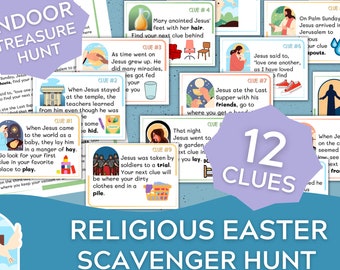 Religious Easter Scavenger Hunt Christian Easter Treasure Hunt Clue Cards All Ages Christ-Centered Easter Sunday Holy Week  Easter Basket