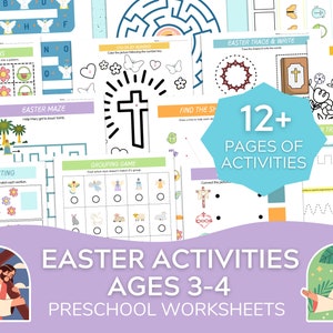 Easter Christian Preschool Activity Bundle, (ages 3-5) Religious Workbook Packet, Educational Christ-Centered Digital Worksheets Homeschool