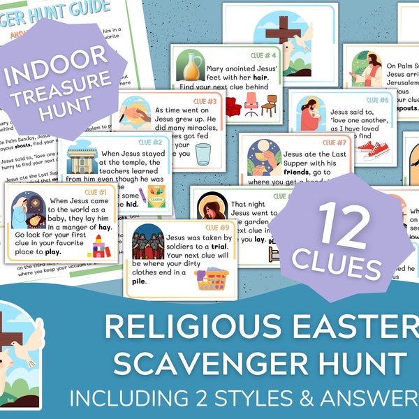 Religious Easter Scavenger Hunt Christian Easter Treasure Hunt Clue Cards All Ages Christ-Centered Easter Sunday Holy Week  Easter Basket