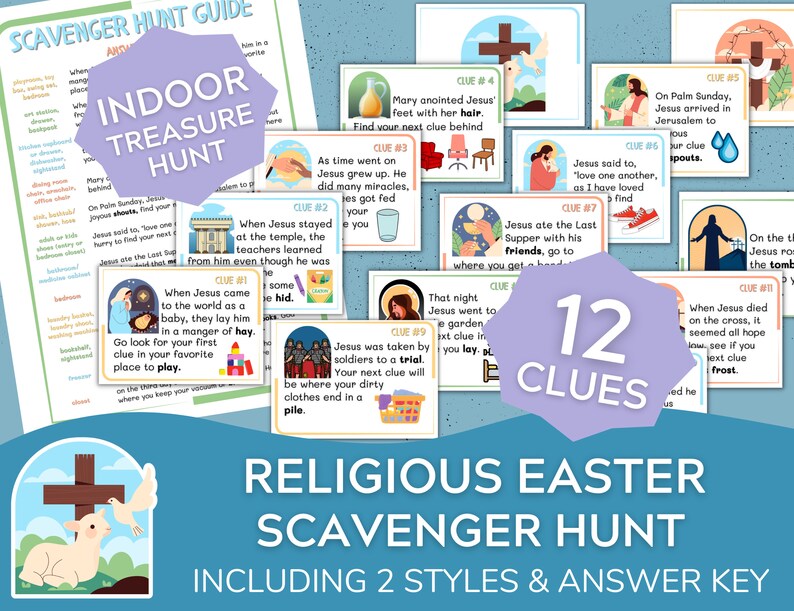 Religious Easter Scavenger Hunt Christian Easter Treasure Hunt Clue Cards All Ages Christ-Centered Easter Sunday Holy Week Easter Basket image 1