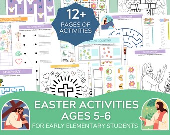 Christian Easter Activity Bundle, Early Elementary Workbook (Ages 5-6) (Digital Download)