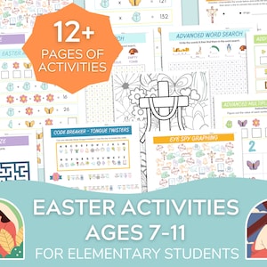 Può includere: Un pacchetto di attività pasquali stampabili e colorate per gli studenti della scuola elementare, di età compresa tra 7 e 11 anni. Il pacchetto include oltre 12 pagine di attività come labirinti, parole crociate, rompicapo e puzzle di moltiplicazione.