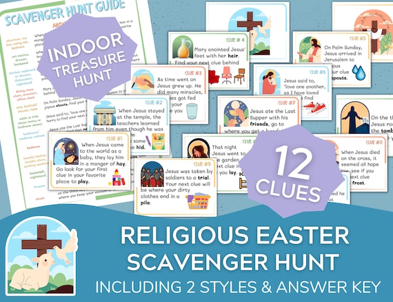 Religious Easter Scavenger Hunt Christian Clue Cards (Digital Download)