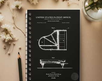 Piano Gift, Musician Journal, Steinway Piano Patent Musician Notebook, Gift for Music Teacher, Classical Music Lover, Piano Teacher Gift