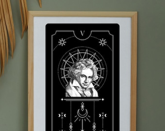 Póster de la carta del Tarot de Beethoven: Impresión artística de música clásica