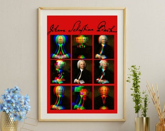 Póster de Johann Sebastian Bach, regalo para profesor de música, estética de arte digital, póster de música clásica, arte de música clásica, regalo de música clásica