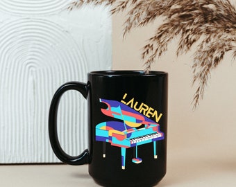 Personalized gift piano mug, custom name music teacher gift, custom name music mug, gift for a music lover, personalized music gift, pianist