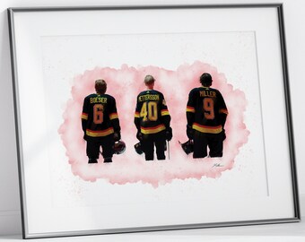 Vancouver Canucks Lotto Line Boeser Pettersson Miller Hockey Digital Print PDF Printable Artwork Downloadable Watercolor Painting Instant