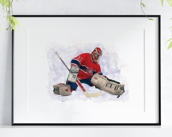 Patrick Roy Montreal Hockey Goalie Digital Print PDF Printable Artwork Wall Art Downloadable Watercolor Painting Instant Wall Decor