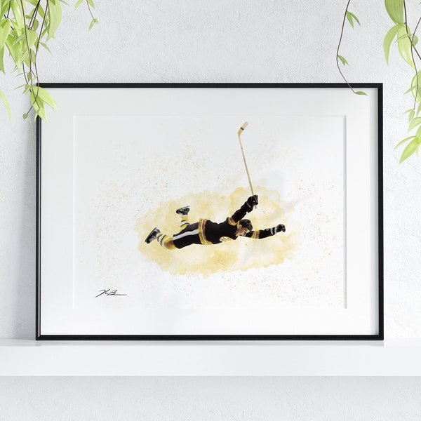 Bobby Orr Boston Bruins Stanley Cup Champions Famous Goal. Water Color Painting. Digital Art Downloadable Print.