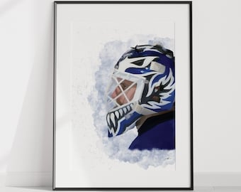 Felix Potvin Máscara de portero Toronto Hockey. Impresión digital PDF Arte imprimible Arte de pared Pintura de acuarela descargable Decoración de pared instantánea