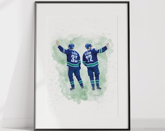 Sedins Goodbye Vancouver Canucks Iconic Painting. Henrik and Daniel Sedin. Digital Art Downloadable Water Color Print.