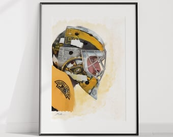 Jeremy Swayman Boston Hockey Goalie Digital Print PDF Printable Artwork Wall Art Downloadable Watercolor Painting Instant Wall Decor