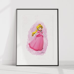 Princess Peach from Super Mario Bros Digital Print PDF Printable Artwork Wall Art Downloadable Watercolor Painting Instant Wall Decor