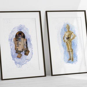 2 PACK R2-D2 & C-3PO Clone Wars Digitaldruck PDF druckbare Kunstwerk Wandkunst Herunterladbare Aquarell Malerei Sofortige Wand-Dekor