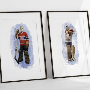 2 PACK Montreal Hockey Goalie Legends Jacques Plante Ken Dryden Digital Print PDF Printable Artwork Downloadable Watercolor Painting Instant