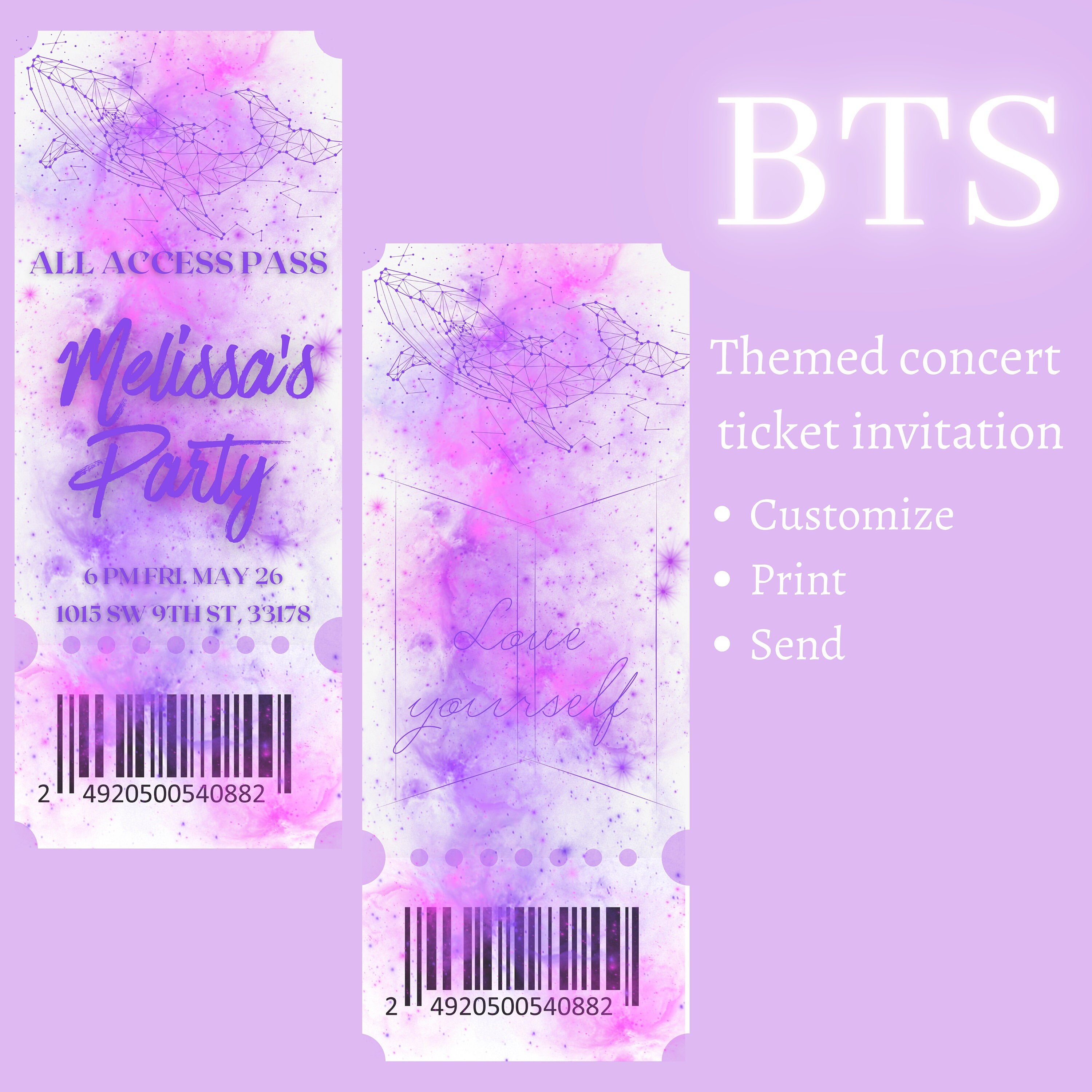 Bts Themed Ticket Party Invitation , Digital Instant Download - Etsy