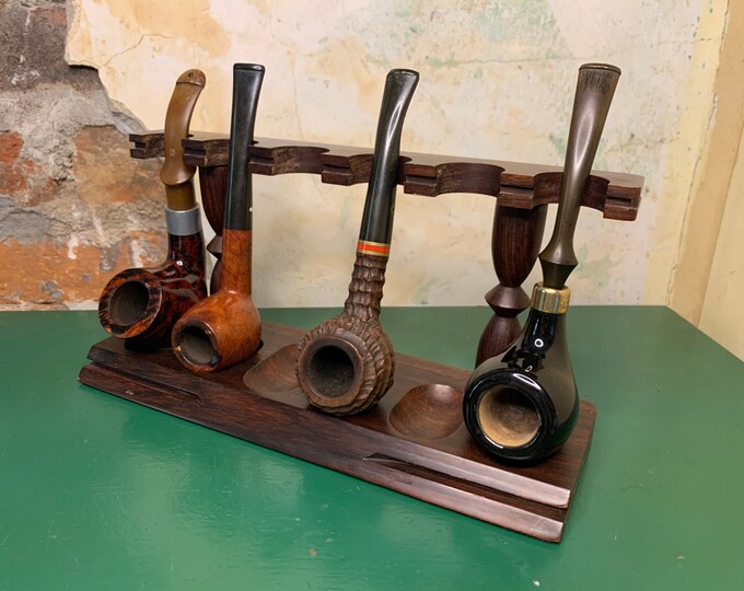 6 Pipe Dark Walnut Wood Pipe Rack Stand Holder Display Vintage MCM Etsy